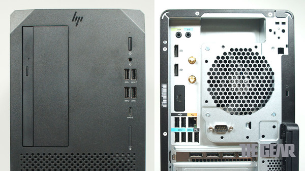 HP Workstation Z2 G9 Tower 전면, 후면 연결 포트 구성