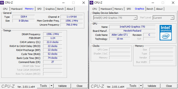 8GB DDR4 메모리와 인텔 UHD 그래픽스 770 내장 그래픽이 탑재되어 있다.
